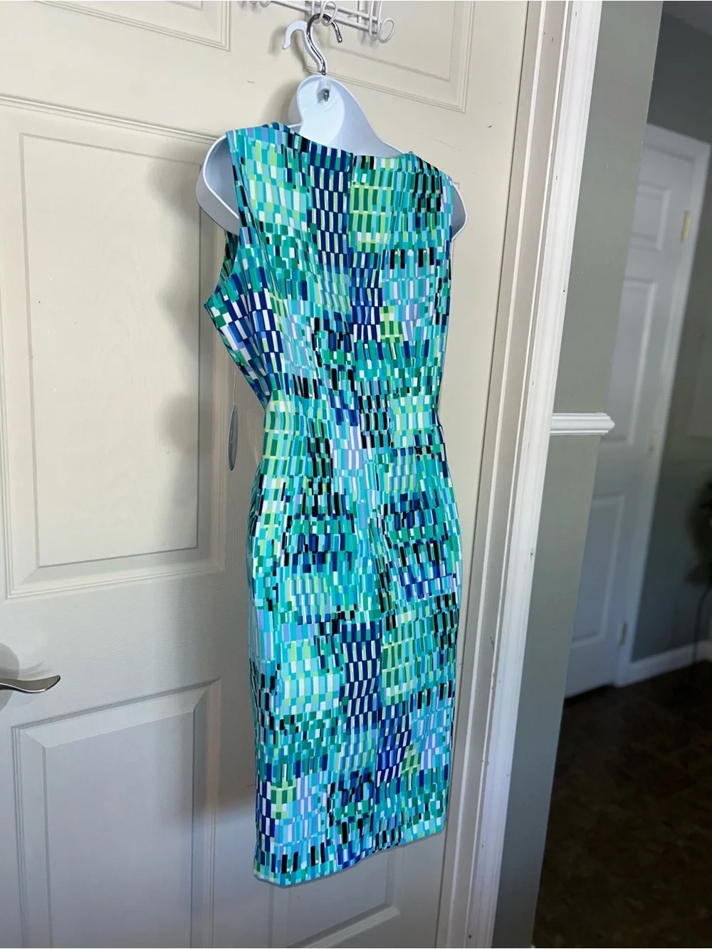 Emma & Michele Aqua, Teal & Blue Geometric Sheath Dress - Picture 5 of 6